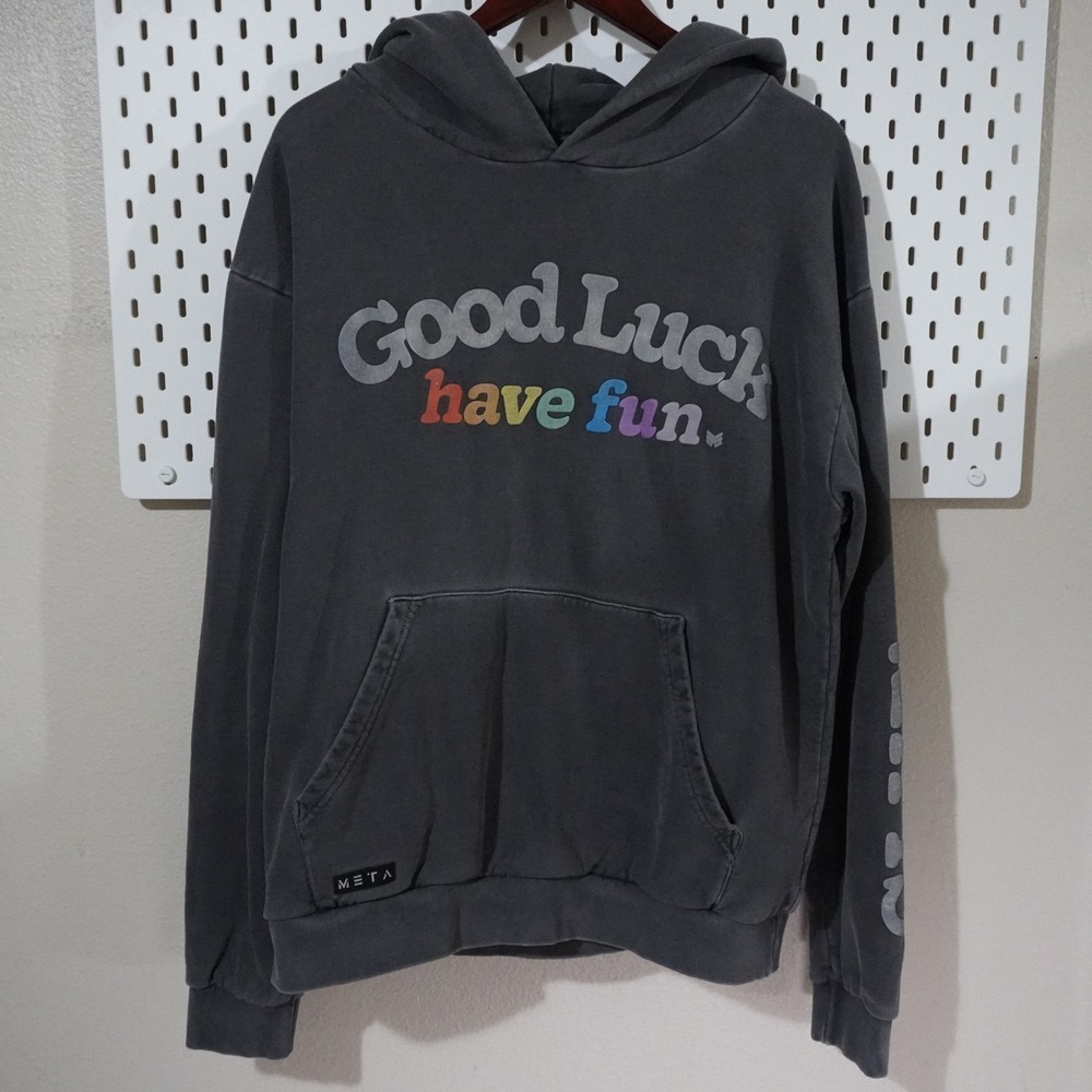 Meta Threads Good Luck Have Fun Hoodie Gray Pullover Sweatshirt Rainbow Mens‎ L